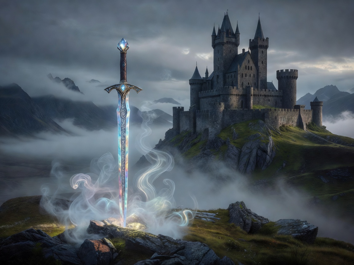 Mystical Sword and Dark Castle Landscape