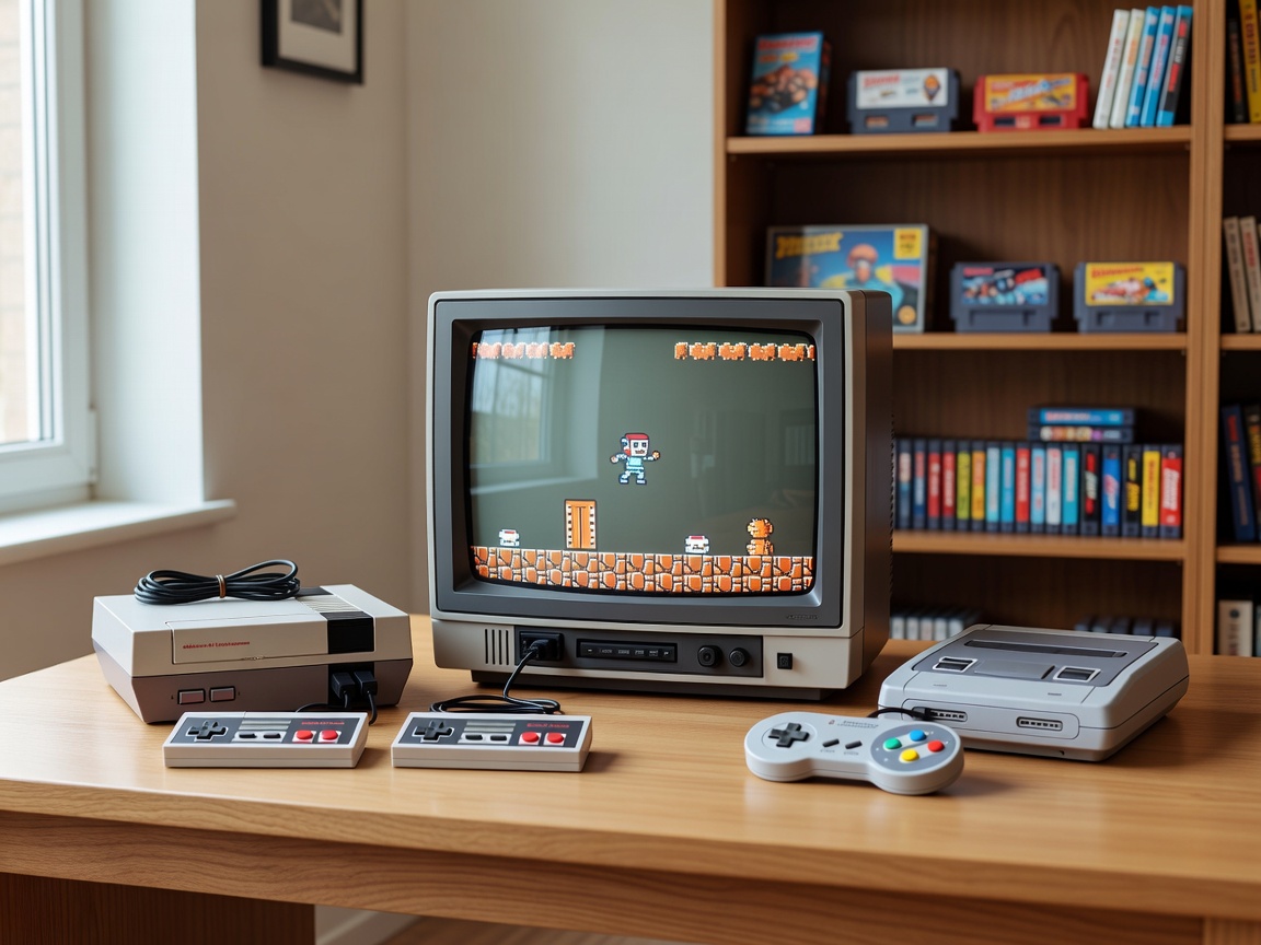 Retro Gaming Setup with Glowing Lights